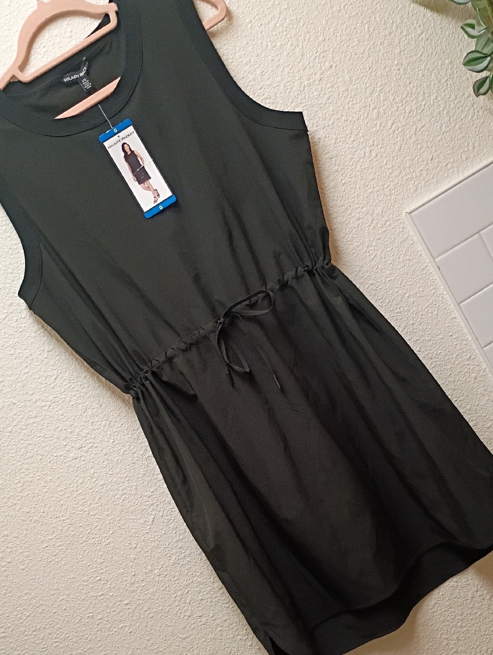Hilary Radley Black Sleeveless Drawstring Waist Mini Dress